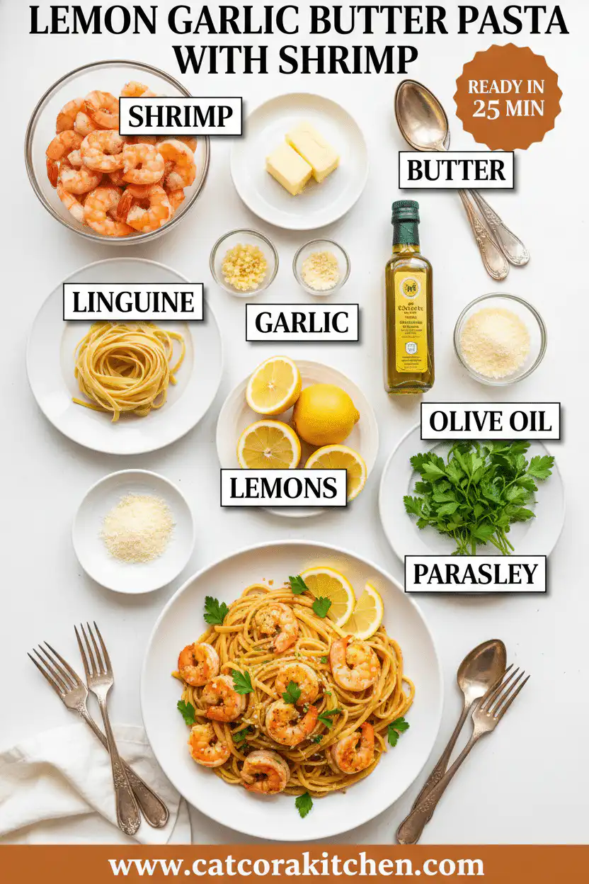 Lemon garlic butter pasta with shrimp ingredients