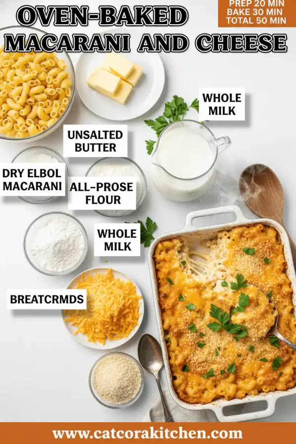Oven-baked macaroni and cheese ingredients