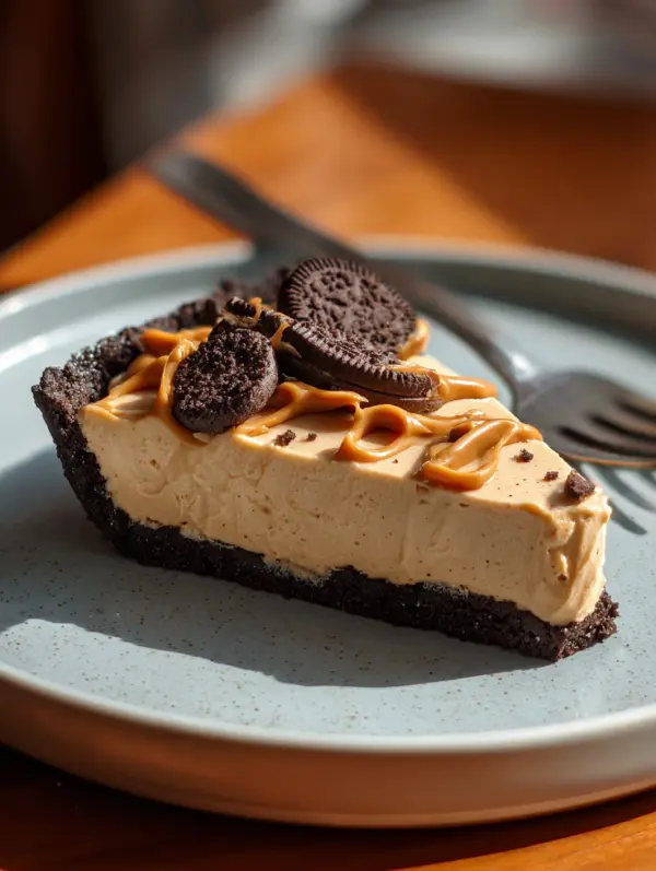 card recipe ingredients and instructions peanut butter pie with Oreo crust