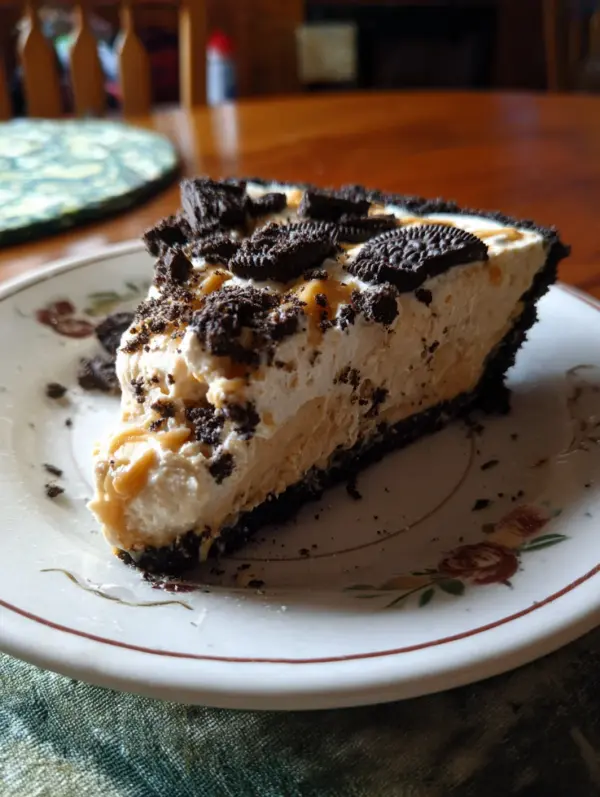 card recipe ingredients and instructions peanut butter pie with Oreo crust