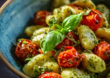 pesto gnocchi with cherry tomatoes