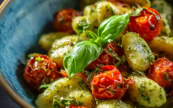 pesto gnocchi with cherry tomatoes