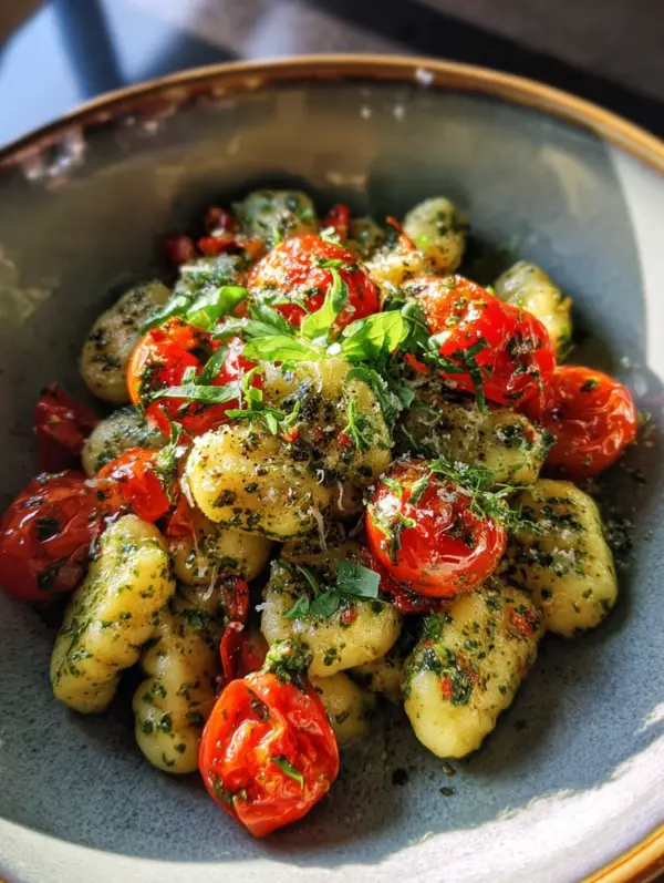 card recipe ingredients and instructions pesto gnocchi with cherry tomatoes