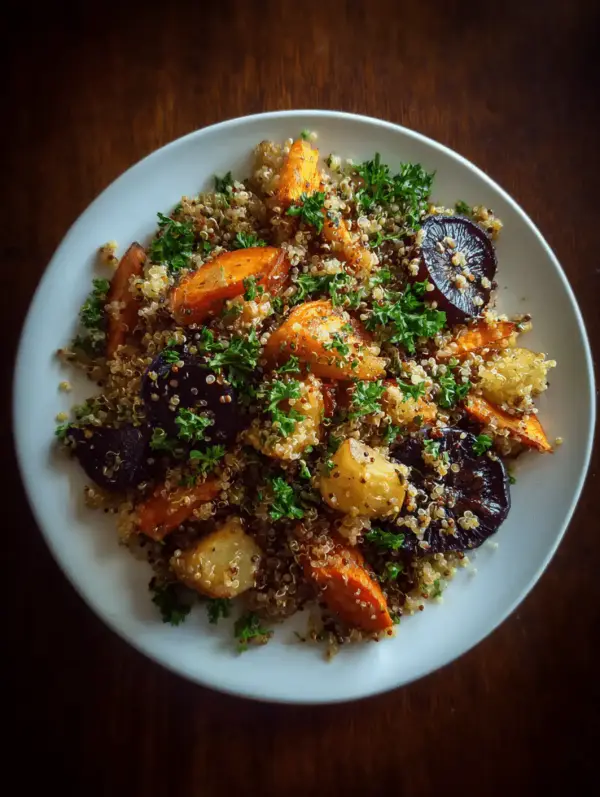 card recipe ingredients and instructions quinoa salad with roasted vegetables