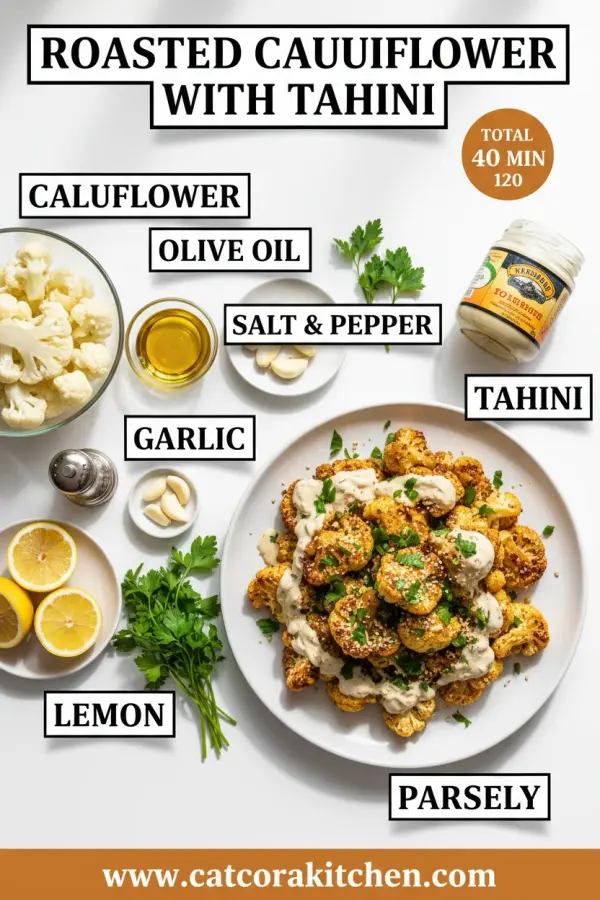 Roasted cauliflower with tahini ingredients