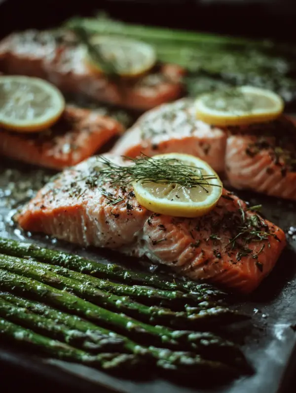 card recipe ingredients and instructions sheet pan lemon herb salmon and asparagus