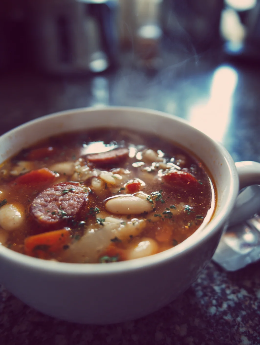 card recipe ingredients and instructions spicy sausage and white bean soup