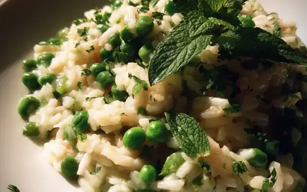 spring vegetable risotto with peas and mint
