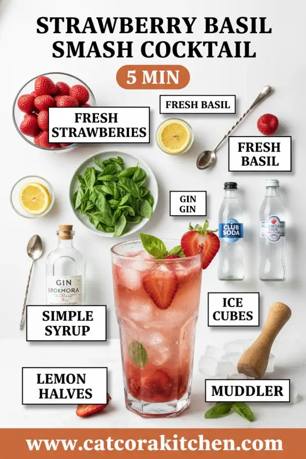 Strawberry basil smash cocktail ingredients