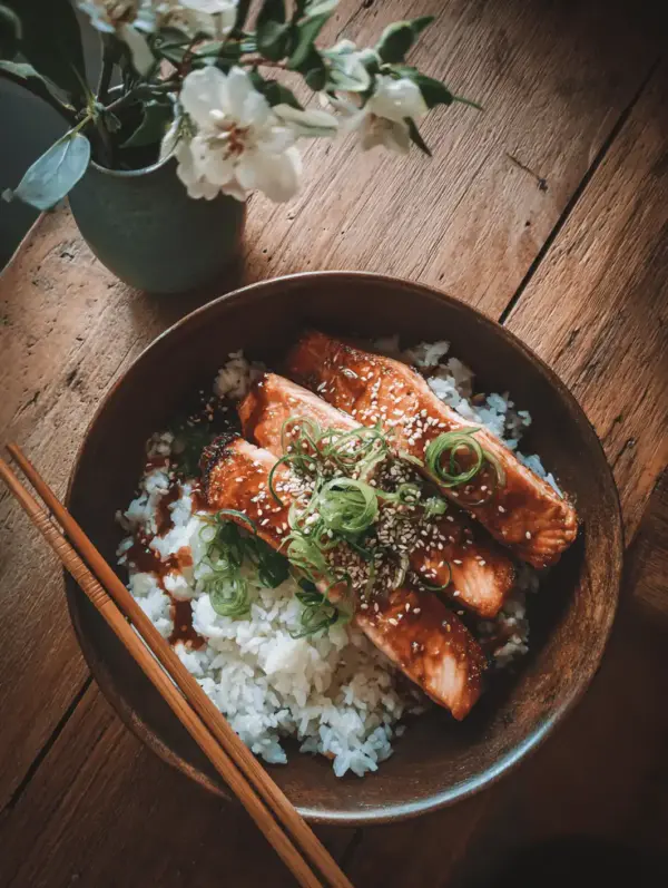 card recipe ingredients and instructions teriyaki salmon bowl