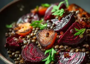 warm lentil salad with roasted beets