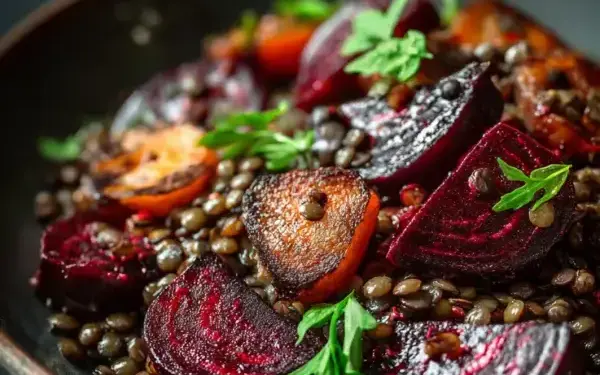 warm lentil salad with roasted beets