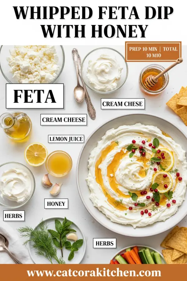 Whipped feta dip with honey ingredients