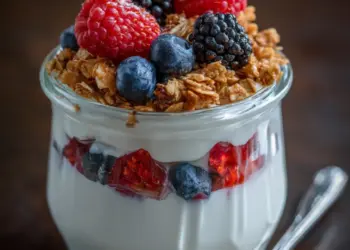 yogurt parfait with granola and berries