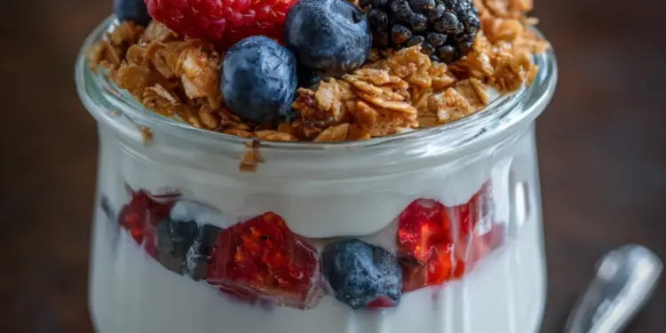 yogurt parfait with granola and berries