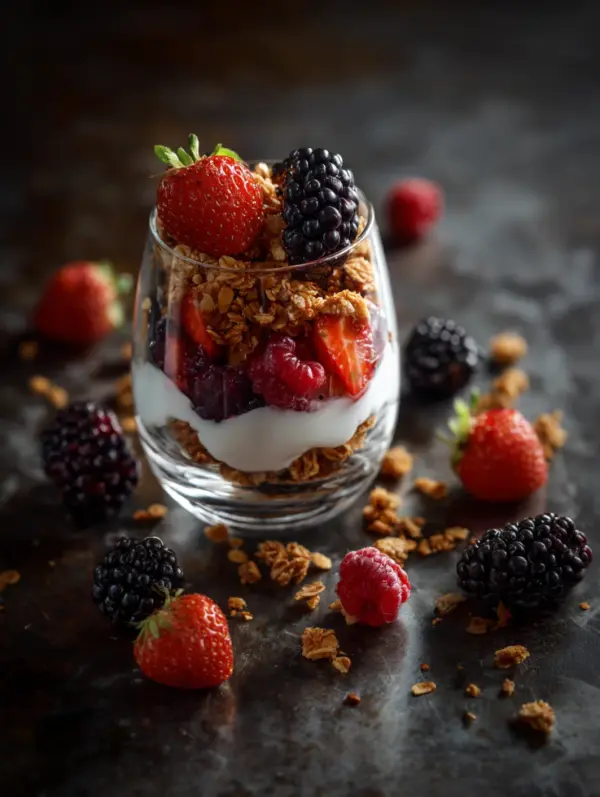 card recipe ingredients and instructions yogurt parfait with granola and berries