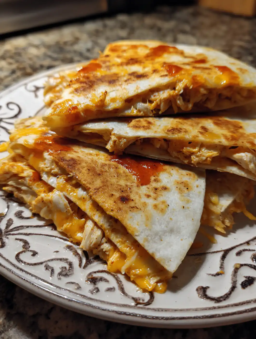 card recipe ingredients and instructions Buffalo Chicken Quesadillas