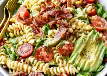 BLT avocado pasta salad recipe featured